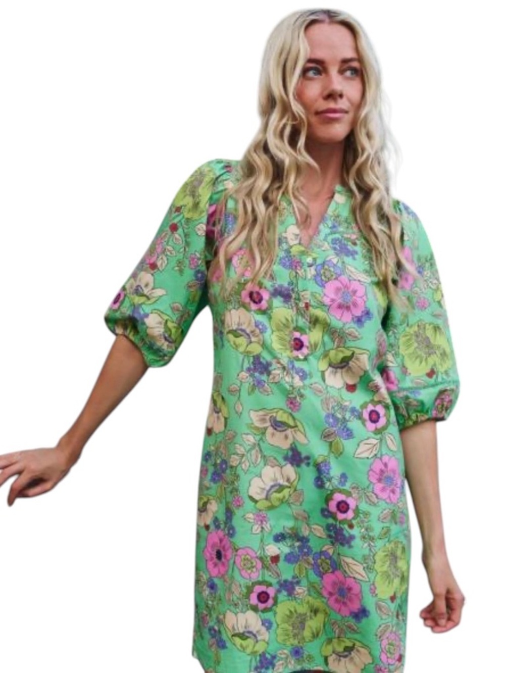 ESQUALO Puff Sleeve Dress In Resort Island Print Size 10